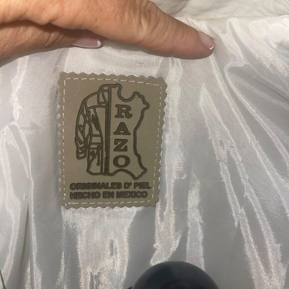 Razo Vintage Womens Jacket Size Large Cream Leather Pockets Casual Mexico - Picture 13 of 16